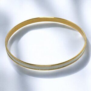 Napier Gold Tone & White Enamel Vintage Bangle Bracelet 2.5" Wide